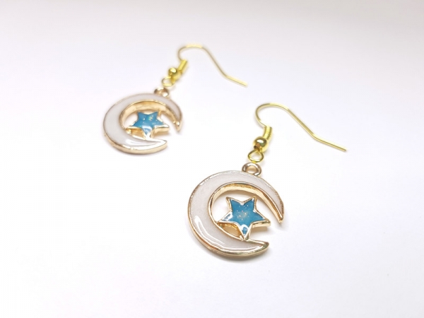 Mond und Stern Ohrringe hell goldfarben türkis